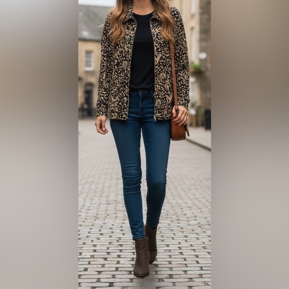 Karen Scott Black and Gold Patterned lightweight jacket